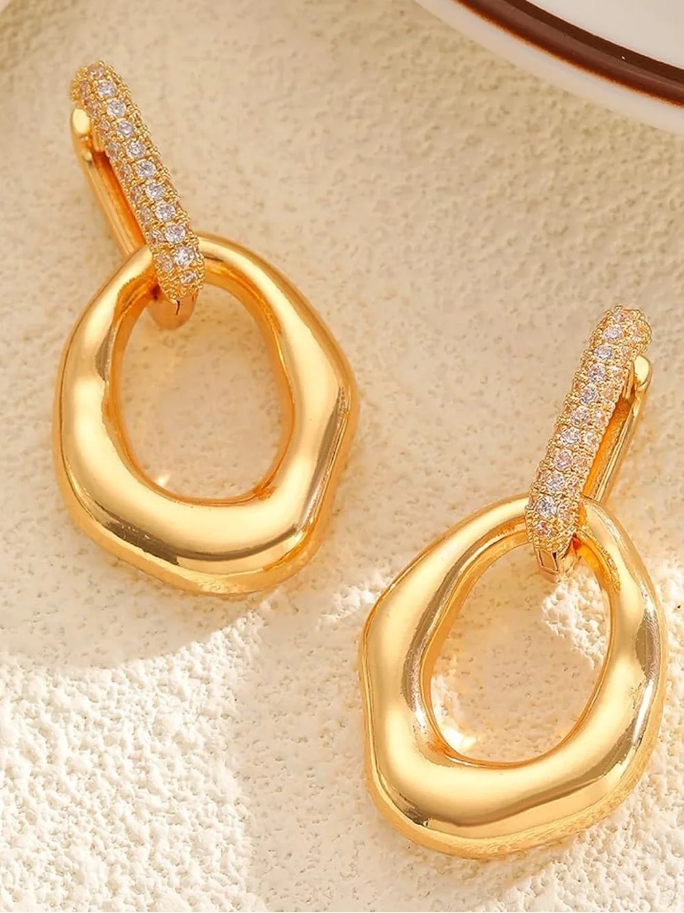 Zara Gold-Tone Irregular Hoop Drop Earrings with Pave Hinge
